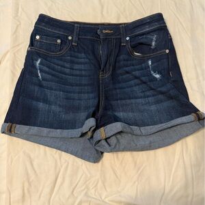 Indigo Rein Dark Blue Rolled Hem Denim Shorts